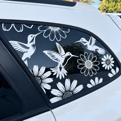 TYII™ Kolibri & Sonnenblumen Auto-Fensteraufkleber – Wasserfester Vinyl-Aufkleber für Autofenster, Zuschneidbar & Passgenau
