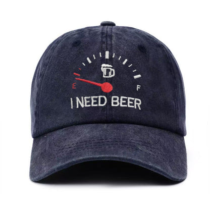 🍺 ‘I NEED BEER’ Bestickte Baseballkappe – Unisex-Modell, verstellbar, im Vintage-Wasch-Look