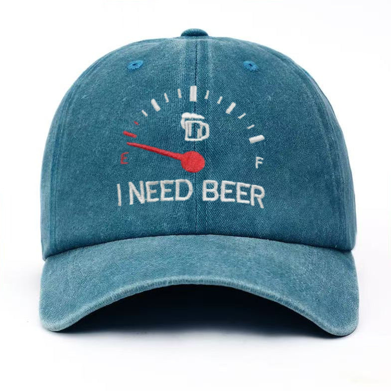 🍺 ‘I NEED BEER’ Bestickte Baseballkappe – Unisex-Modell, verstellbar, im Vintage-Wasch-Look