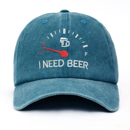 🍺 ‘I NEED BEER’ Bestickte Baseballkappe – Unisex-Modell, verstellbar, im Vintage-Wasch-Look