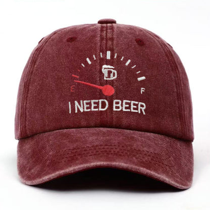 🍺 ‘I NEED BEER’ Bestickte Baseballkappe – Unisex-Modell, verstellbar, im Vintage-Wasch-Look