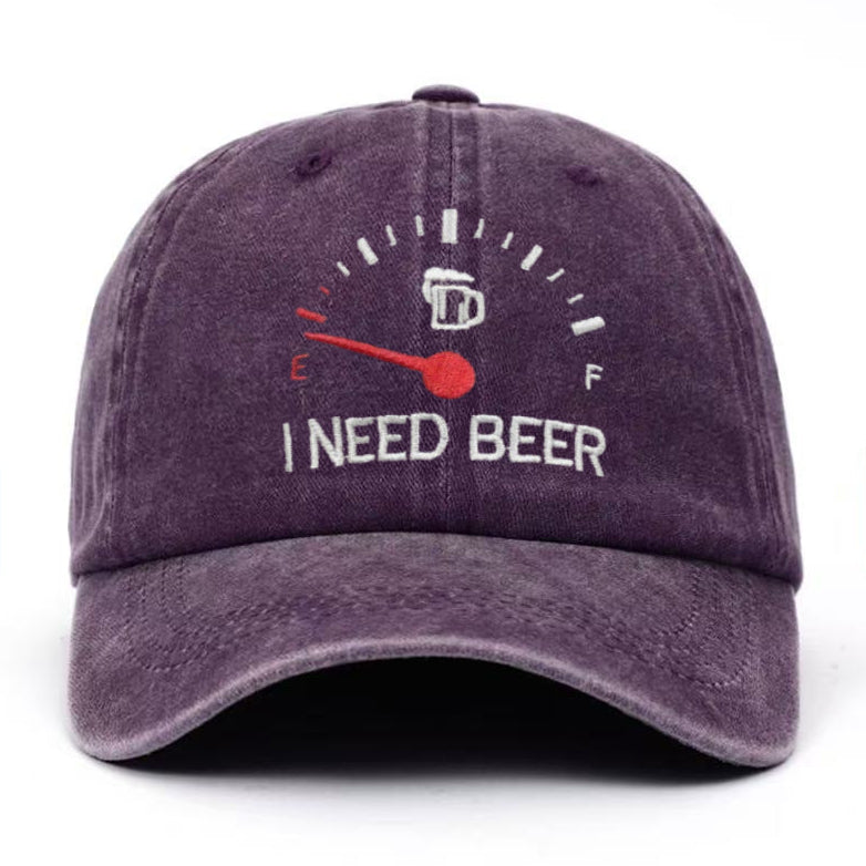🍺 ‘I NEED BEER’ Bestickte Baseballkappe – Unisex-Modell, verstellbar, im Vintage-Wasch-Look