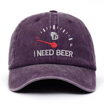 🍺 ‘I NEED BEER’ Bestickte Baseballkappe – Unisex-Modell, verstellbar, im Vintage-Wasch-Look