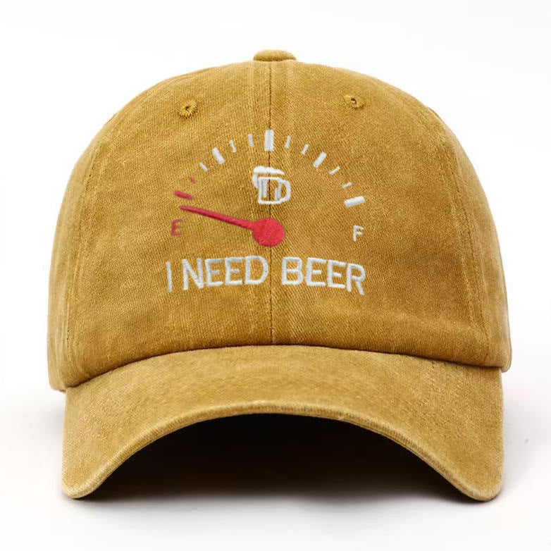 🍺 ‘I NEED BEER’ Bestickte Baseballkappe – Unisex-Modell, verstellbar, im Vintage-Wasch-Look