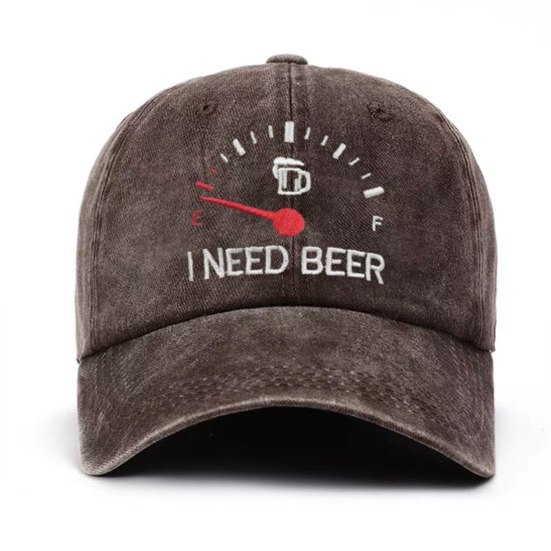 🍺 ‘I NEED BEER’ Bestickte Baseballkappe – Unisex-Modell, verstellbar, im Vintage-Wasch-Look