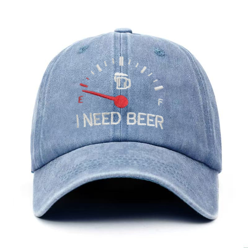 🍺 ‘I NEED BEER’ Bestickte Baseballkappe – Unisex-Modell, verstellbar, im Vintage-Wasch-Look