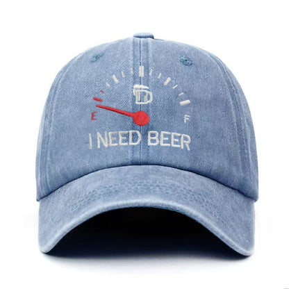 🍺 ‘I NEED BEER’ Bestickte Baseballkappe – Unisex-Modell, verstellbar, im Vintage-Wasch-Look