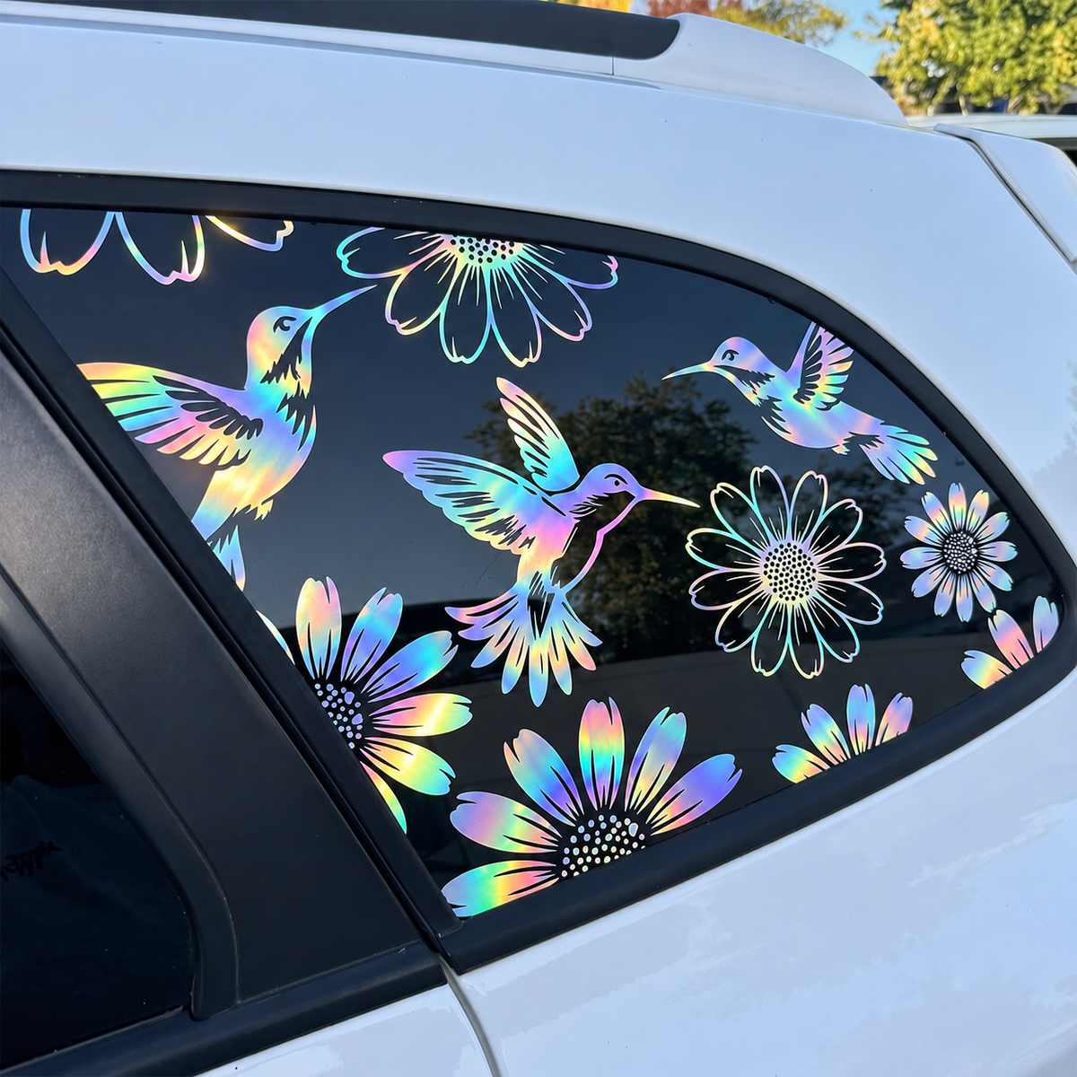 TYII™ Kolibri & Sonnenblumen Auto-Fensteraufkleber – Wasserfester Vinyl-Aufkleber für Autofenster, Zuschneidbar & Passgenau