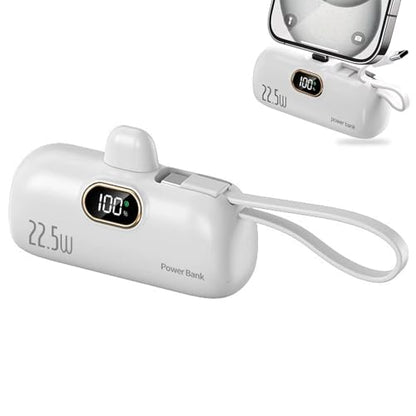 TYIIMAX™ Mini-Powerbank 5000 mAh – 22,5 W Schnelllade-Powerbank mit integriertem USB-C-Kabel für unterwegs