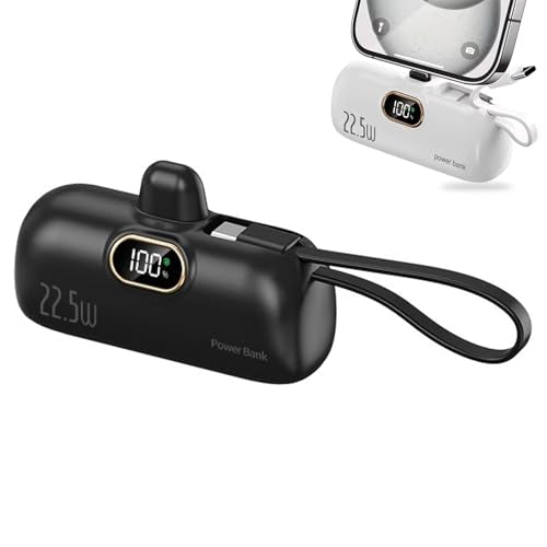 TYIIMAX™ Mini-Powerbank 5000 mAh – 22,5 W Schnelllade-Powerbank mit integriertem USB-C-Kabel für unterwegs