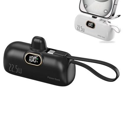TYIIMAX™ Mini-Powerbank 5000 mAh – 22,5 W Schnelllade-Powerbank mit integriertem USB-C-Kabel für unterwegs