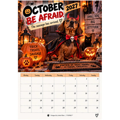 TYIIMAX™ 2027 Lustiger Dackel-Wandkalender – Sarkastischer Wursthund-Kalender, monatliches Geschenk für Hundeliebhaber im A4-Format