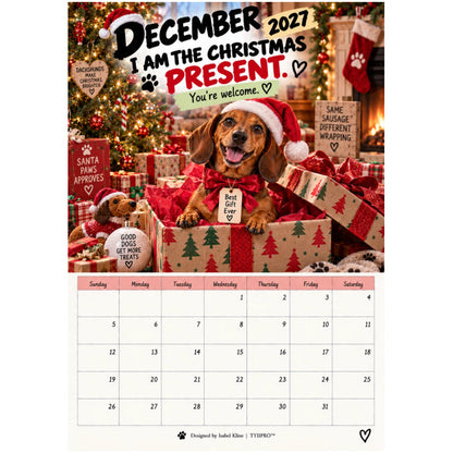 TYIIMAX™ 2027 Lustiger Dackel-Wandkalender – Sarkastischer Wursthund-Kalender, monatliches Geschenk für Hundeliebhaber im A4-Format