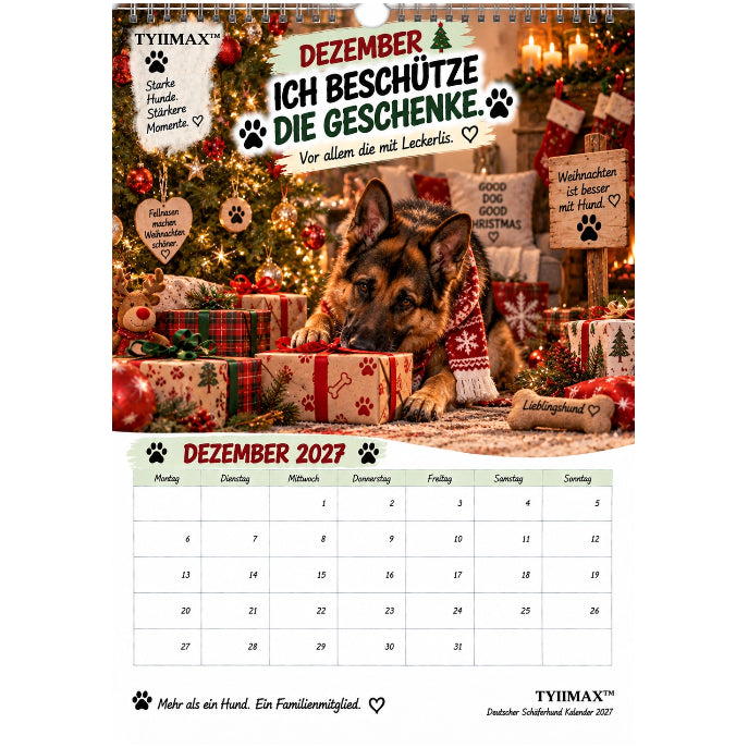 TYIIMAX™ Deutscher Schäferhund Kalender 2027 – Lustiger Wandkalender für Schäferhund-Fans & Hundeliebhaber