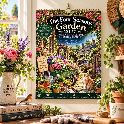 TYII™ Gartenkalender 2027 – Vier Jahreszeiten | A4-Wandkalender mit Pflanzratgeber, monatlichen Gartenarbeiten & Pflanzenetiketten