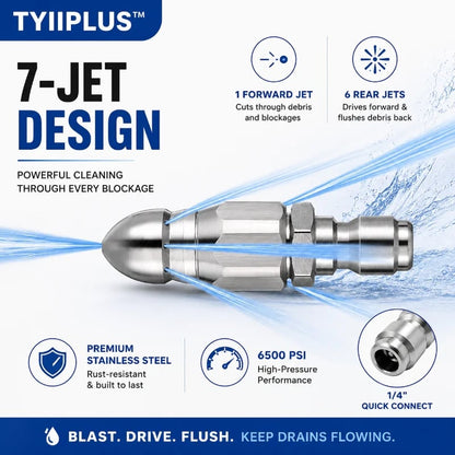 6500 PSI Sewer Jetter Nozzle – 1/4' Quick Connect Drain Cleaning Attachment for Pressure Washers