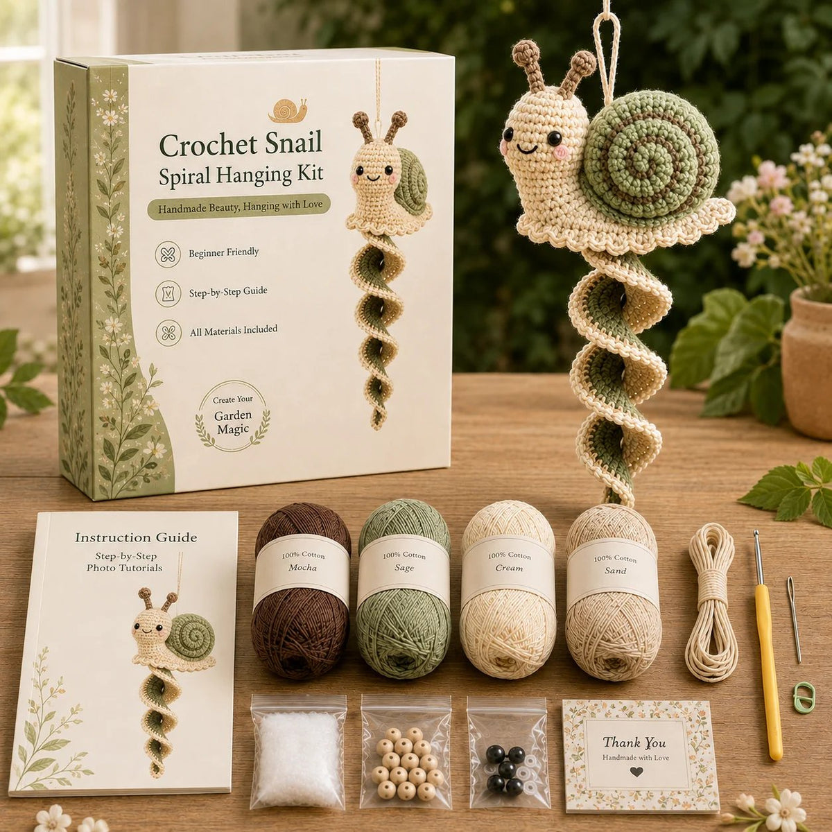 🧶🌿 Häkelnadel-Set für spiralförmige Ornamente – Ein anfängerfreundliches DIY-Set zur Gartentierdekoration