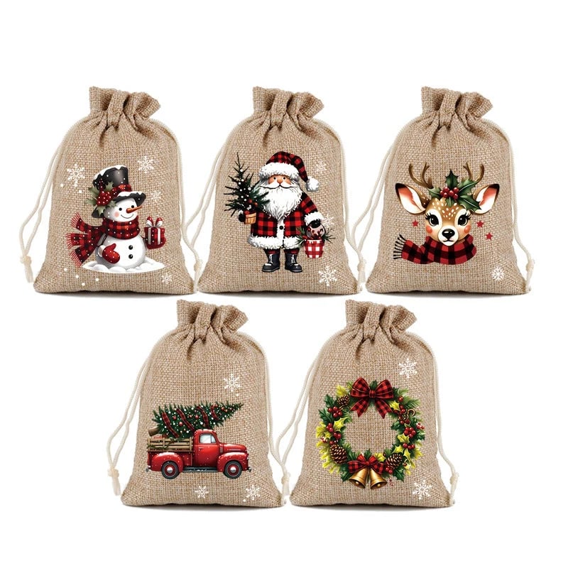 🎁 Weihnachts-Geschenkbeutel mit Kordelzug – Festliche Weihnachtsmann- & Rentiermotive, Doppel-Kordelzug & strapazierfähiger Stoff ✨