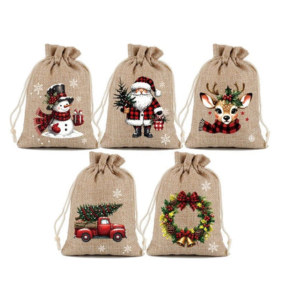 🎁 Weihnachts-Geschenkbeutel mit Kordelzug – Festliche Weihnachtsmann- & Rentiermotive, Doppel-Kordelzug & strapazierfähiger Stoff ✨