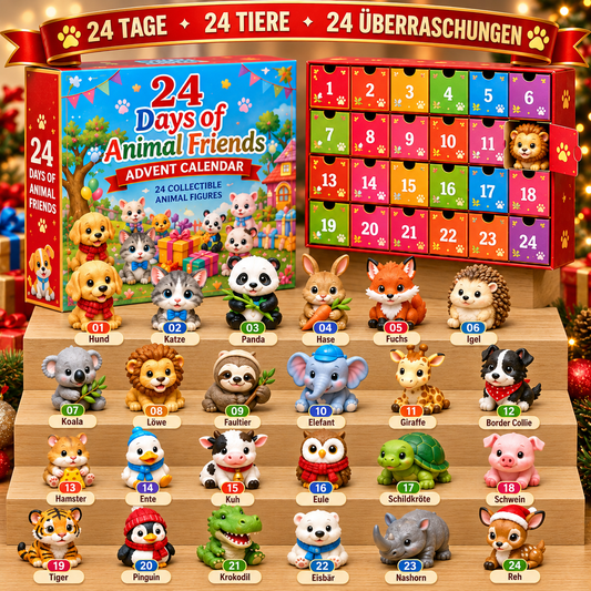 TYIIMAX™ „Tierfreunde“ Weihnachts-Adventskalender (24 Tage) – Ein Countdown-Geschenk für Kinder mit 24 sammelbaren Tierfiguren