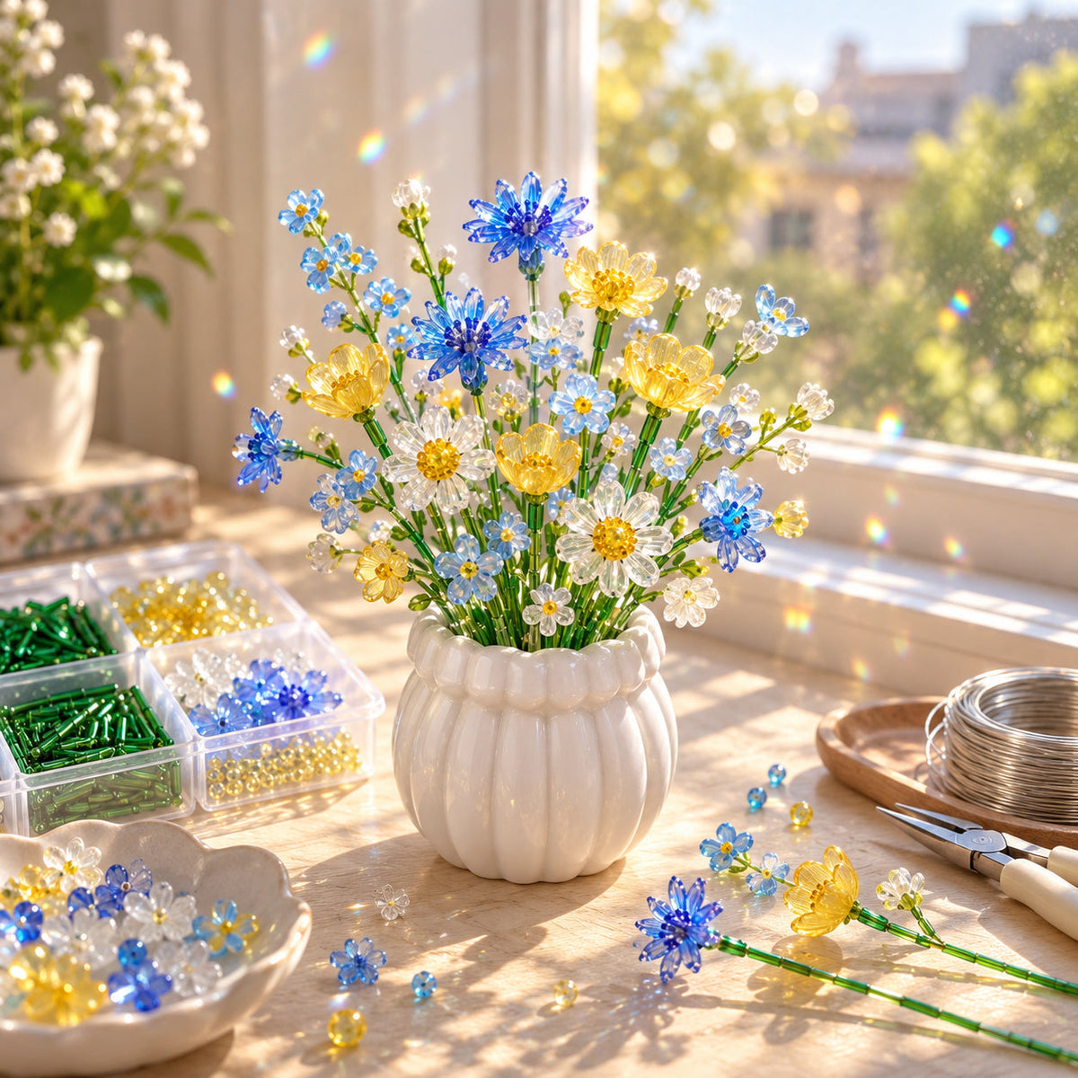 🌼✨ DIY-Set für einen Wildblumenstrauß aus Perlen – Handgefertigtes Bastelset für Kristallblumen 🌸✨