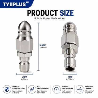 6500 PSI Sewer Jetter Nozzle – 1/4' Quick Connect Drain Cleaning Attachment for Pressure Washers