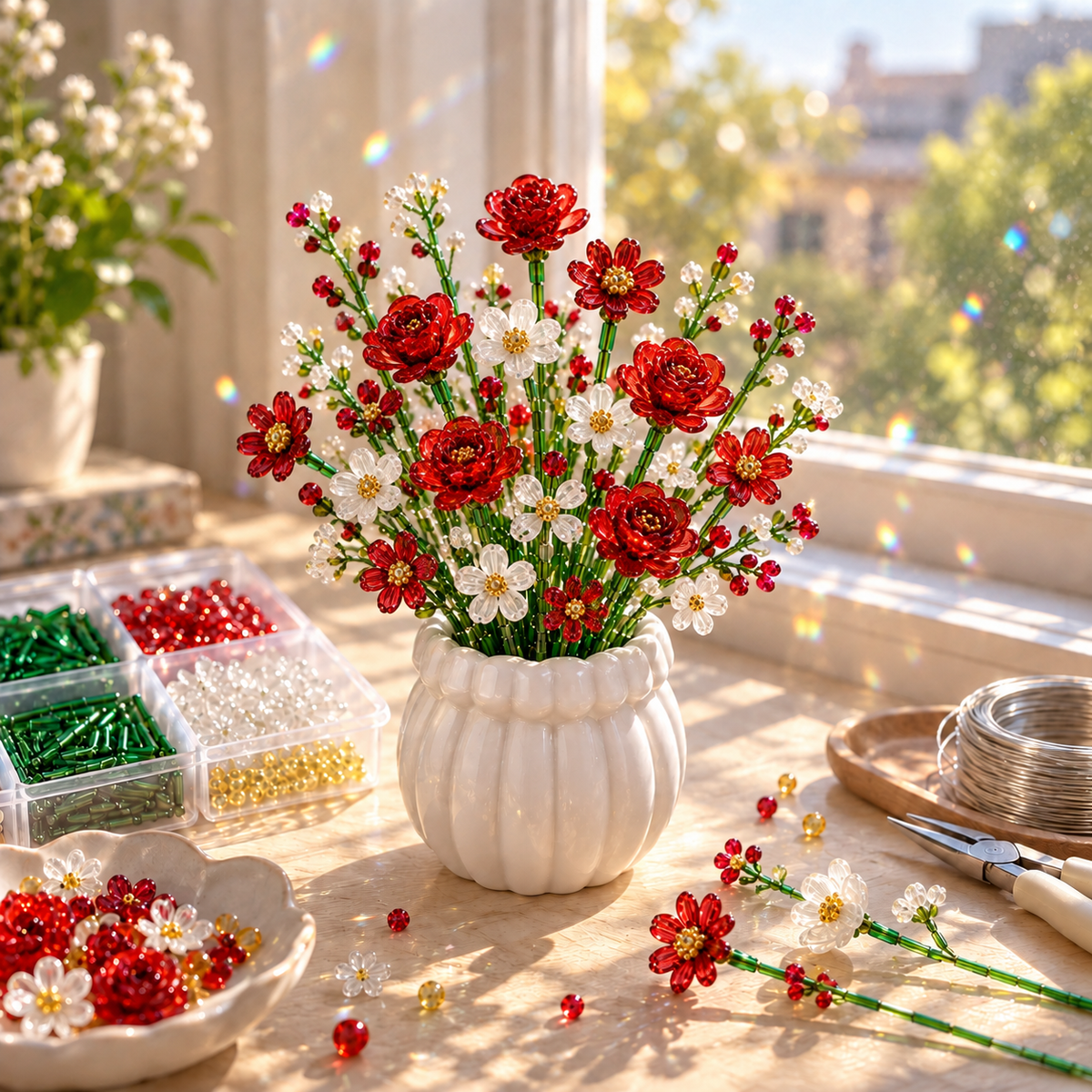 🌼✨ DIY-Set für einen Wildblumenstrauß aus Perlen – Handgefertigtes Bastelset für Kristallblumen 🌸✨