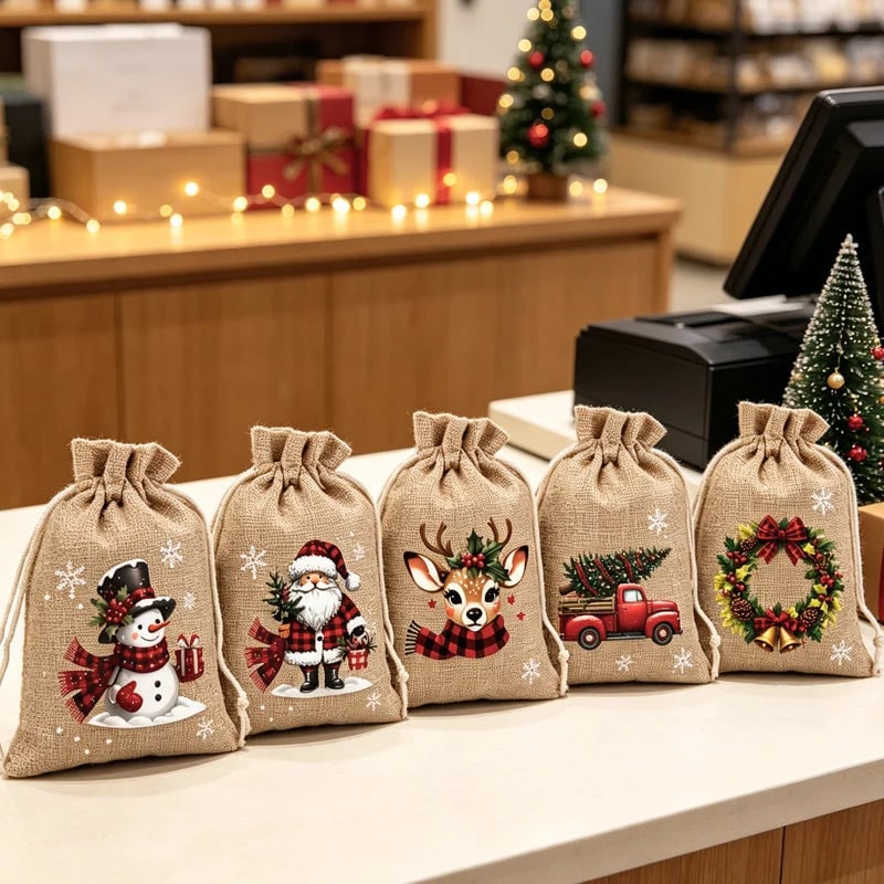 🎁 Weihnachts-Geschenkbeutel mit Kordelzug – Festliche Weihnachtsmann- & Rentiermotive, Doppel-Kordelzug & strapazierfähiger Stoff ✨