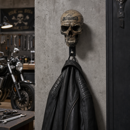 Motorradhelm-Halterung „Totenkopf“ – Wandhalterung im Punk-Totenkopf-Design für Helme, Jacken & Garagendekoration