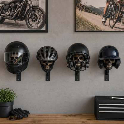 Motorradhelm-Halterung „Totenkopf“ – Wandhalterung im Punk-Totenkopf-Design für Helme, Jacken & Garagendekoration
