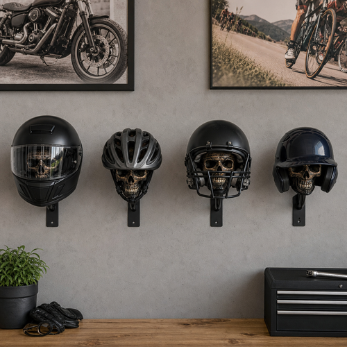 Motorradhelm-Halterung „Totenkopf“ – Wandhalterung im Punk-Totenkopf-Design für Helme, Jacken & Garagendekoration