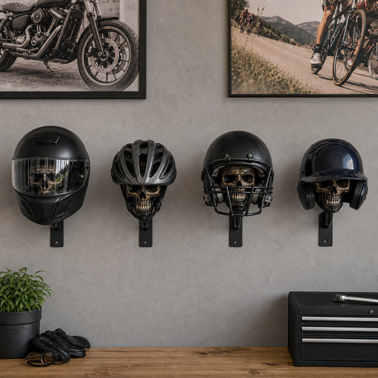 Motorradhelm-Halterung „Totenkopf“ – Wandhalterung im Punk-Totenkopf-Design für Helme, Jacken & Garagendekoration