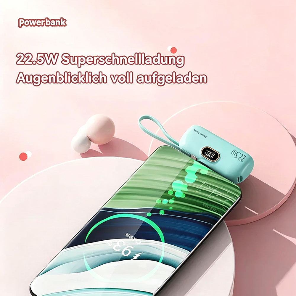 TYIIMAX™ Mini-Powerbank 5000 mAh – 22,5 W Schnelllade-Powerbank mit integriertem USB-C-Kabel für unterwegs