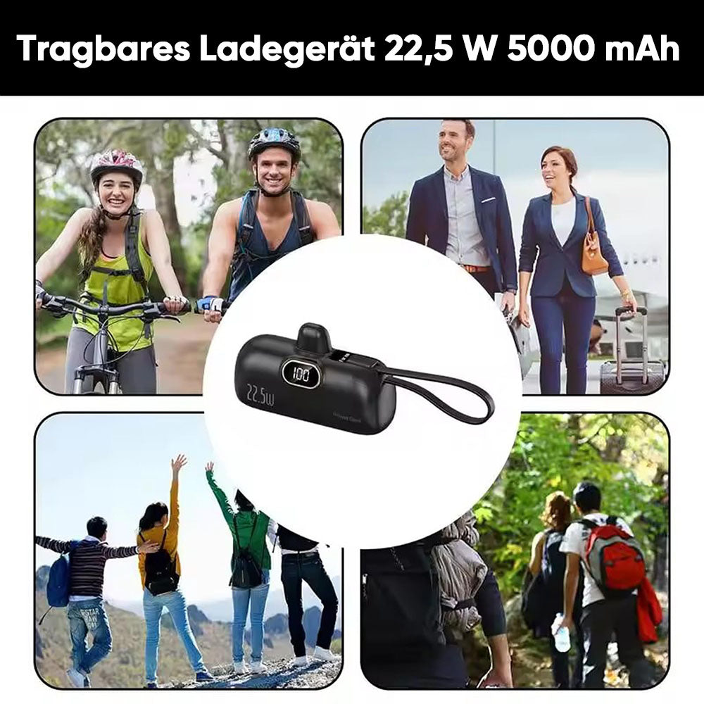TYIIMAX™ Mini-Powerbank 5000 mAh – 22,5 W Schnelllade-Powerbank mit integriertem USB-C-Kabel für unterwegs