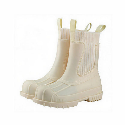 Martin-Regenstiefel für Damen, modische, wasserdichte Schuhe in Wadenhöhe, rutschfeste, bequeme Regenstiefel aus Flyknit-Material und Gummi